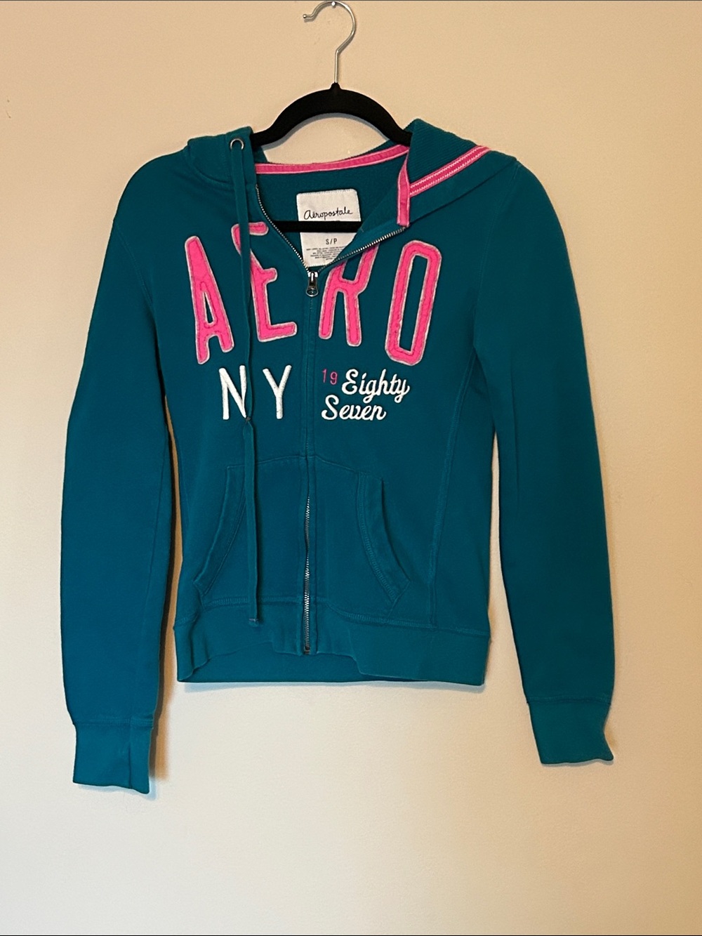 Aeropostale Teal Zip Hoodie with Pink Accents